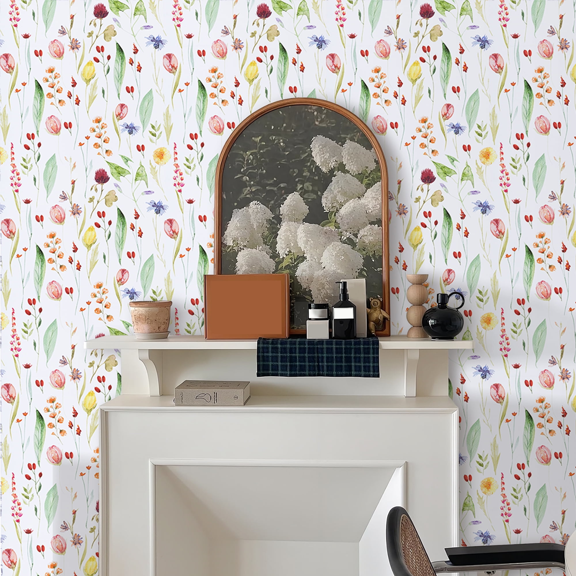Abyssaly Peel and Stick Wallpaper 17.3 in×118.1 in Modern Wall Paper Watercolor Floral Self-Adhesive Removable Wallpaper