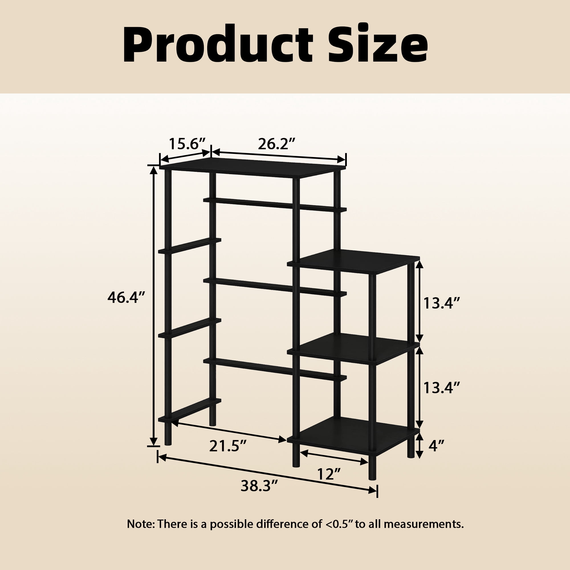 HOMLUX 4-Tier Coffee Bar Bakers Rack with Mini Fridge Stand, Wood Kitchen Storage Shelf Microwave Stand, Easy Assembly, Americano