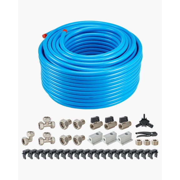 VEVOR Air Compressor Line Kit, 300FT x 3/4", HDPE-Aluminum Compressed Air Piping System, Leak-Proof, Pressure-Resistant & Easy-to-Install, Compressed Air Line Tubing Kit for Garages Workshops, Blue