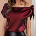 thumbnail image 2 of T Shirts For Women Womens Tops Off Shoulder Silk Tops Casual Short Sleeve Asymmetrical Neck Satin Blouse Shirts, 2 of 4