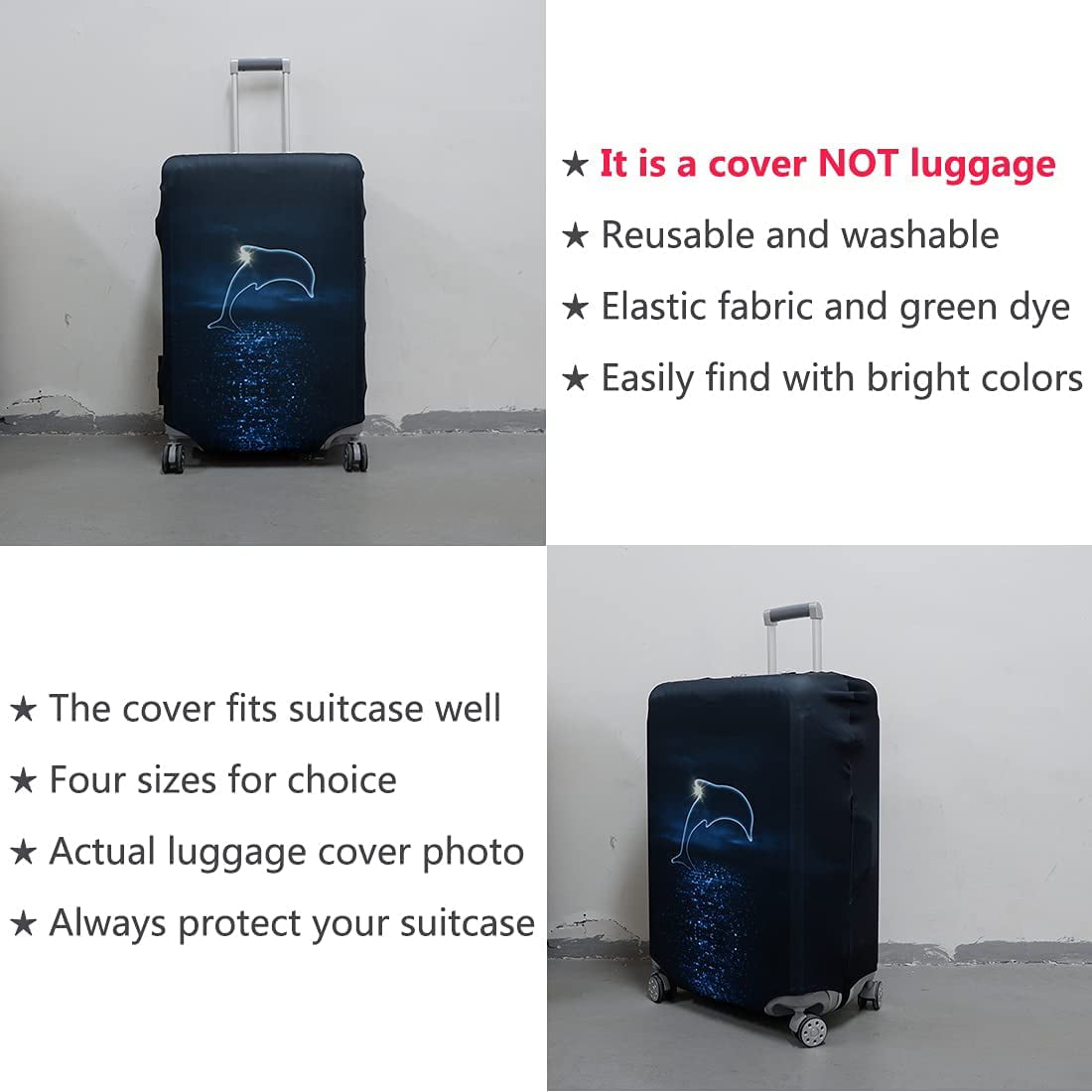 LEAFOREST Spandex Elastic Water Resistant Protective Travel Suitcase Cover Fits 19-32 Inch Black S