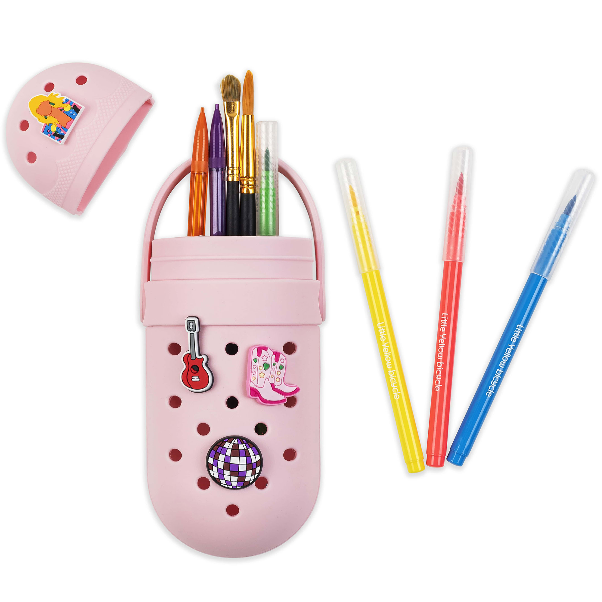 Little Yellow Bicycle: Charm Pencil Case - Popstar - Blush Pink, 4 Stylish Decoration Charms, Flexible Silicone, School Supplies & Utensil Storage