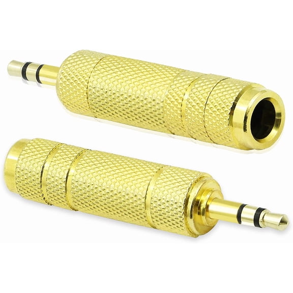 3.5mm to 6.35mm Stereo Headphone Adapter Gold Plated 1/8" Male Plug TRS to 1/4" Female Stereo Jack Adaptor for Headphone,Amp etc.（2-Pack）