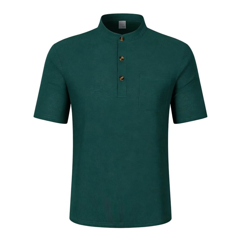 Yaoyar Men's Short Sleeve Henley Shirt Button Up Linen Cotton