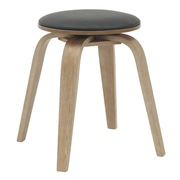 LeisureMod Dining Stool Upholstered in Leather with Poplar Frame in Stained Finish and 360 Degree Swivel for Modern Home and Kitchen Pelya Collection in Black