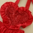 thumbnail image 5 of Baby Valentines Day Outfit Girl Lover Themed Letter Embroider Short Sleeve Bubble Romper Top Skirt 2pc Set Baby Outfits for Baby 6-9 Months, 5 of 7