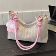 thumbnail image 3 of Paja Verano para Mujer Correa PU Bolsas Tejidas Con Flores para Las Axilas para El (rosa), 3 of 9