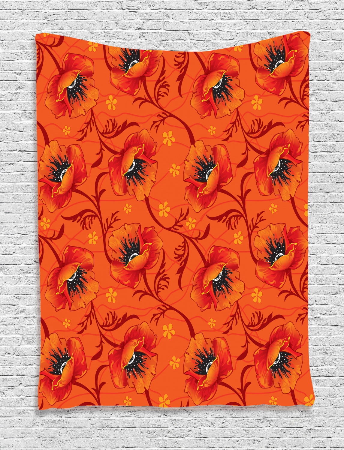 Orange Tapestry, Poppy Flower Series Blossoms Romance Bohemian Artistic