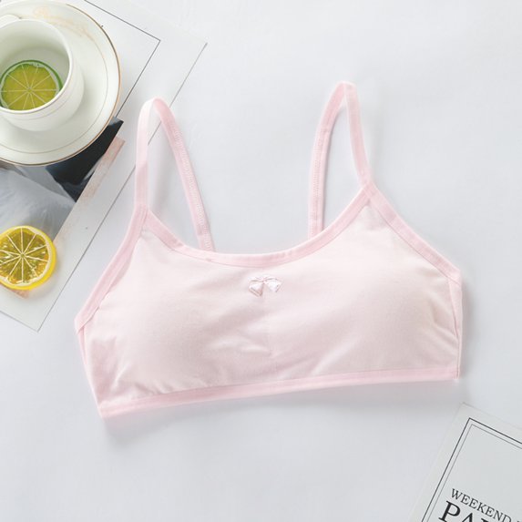 Girls Soft Bras,Children Students Camisole Cotton Bralett with Removable Chest Pad, One Size for 7-14y