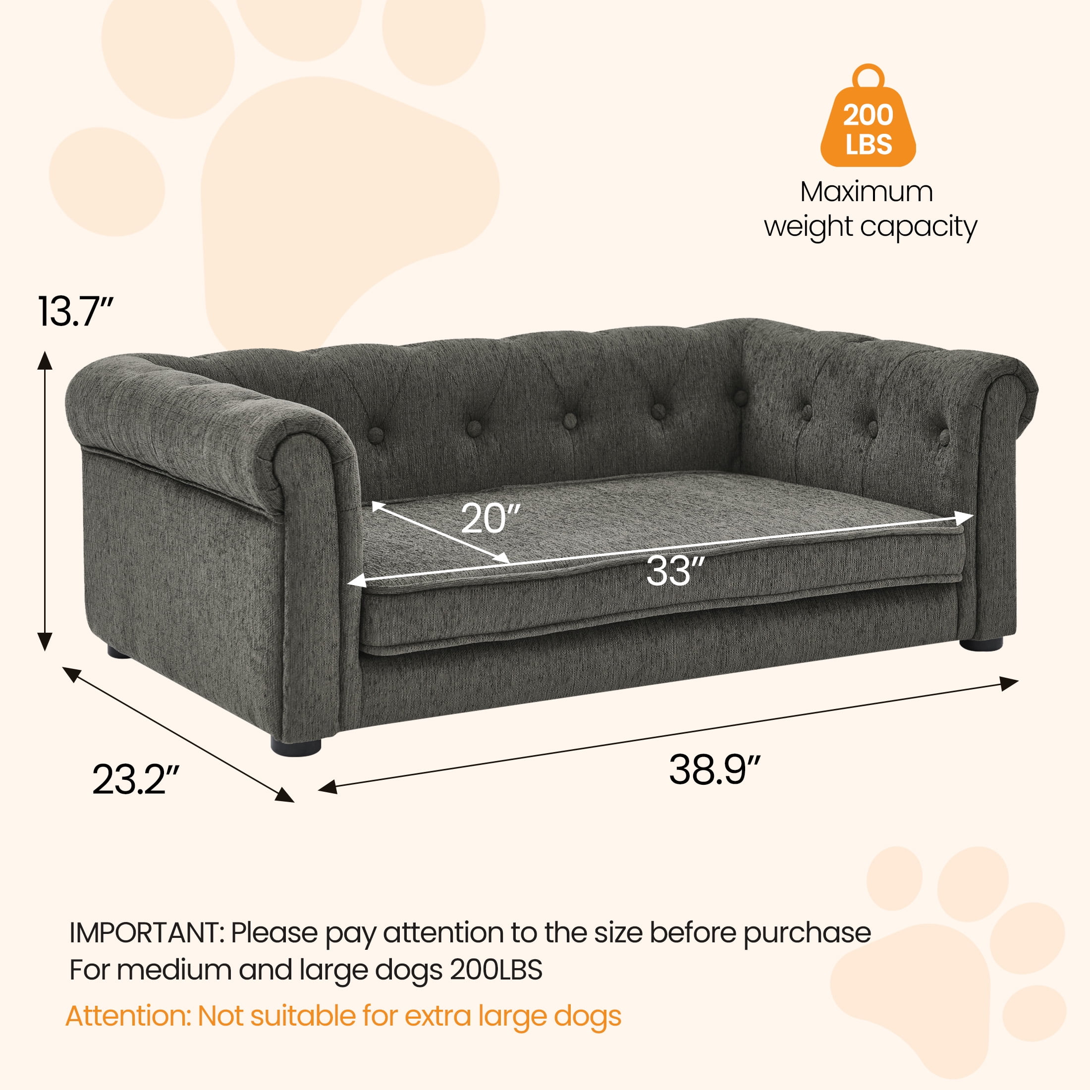 Aukfa Dog Beds for Medium and Large Dog, 33" Elevated Pet Sofa Bed Support up to 100 lbs, Gray