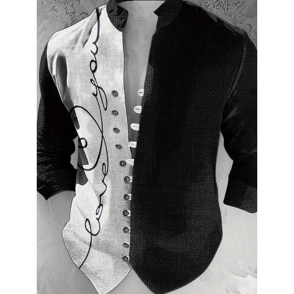 Mens Hawaiian Shirts Beach Party Beach Shirt 3D Printed Aloha Shirt Classic Casual Vacation Shirts Buttons Long Sleeve Top Black _XXL