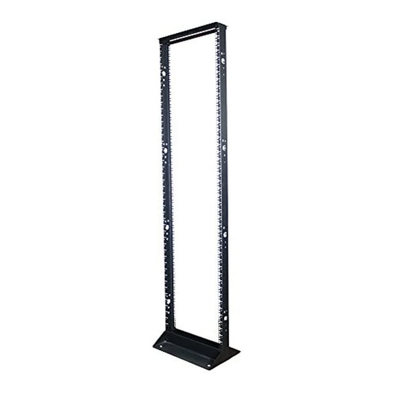 Quest Manufacturing 2-Post Open Frame Steel Floor Rack, 45 Unit, 7' x 19", Black (FR1907-45-02S) 45U Floor Mount Steel Rack