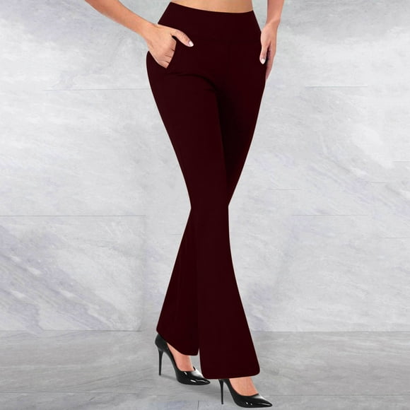 Weiqiqre Women's Stretch Work Pants Business Casual Flare Pants Ribbed Seamless Workout High Waist Bell Bottoms Pants