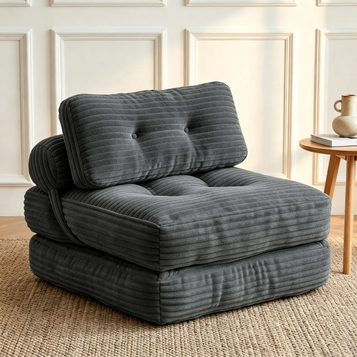 Folding Sofa Bed, Convertible Sleeper Chair with Pillow, Foldable Floor Couch Bed with Back Support, Portable Lounge for Living Room Bedroom, Dark Gray