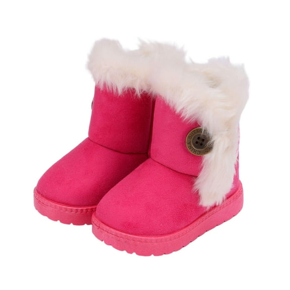 DMDUOU Faux Fur Lined Snow Boots for Boys Girls Winter Thermal Cold Weather Anti-Slip Snow Shoes Cozy Soft Sole Outdoor Boots Pink 24