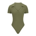 thumbnail image 4 of Mrat V Neck Bodysuits for Women Short Sleeve Body Suits Basic Lapel Tops Casual Rompers S-56 Green S, 4 of 8