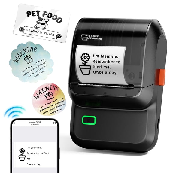 Phomemo M100 Label Maker with 100 Labels,Thermal Bluetooth Label Printer,No Ink 2 inch Barcode Printer with App Control, for Small Business, Clothing Tags,Round Gift Stickers(Black)