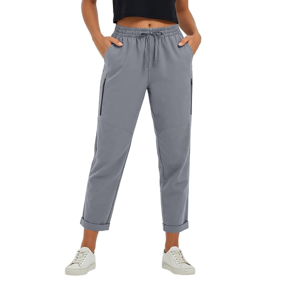 LEKWK Athletic Pants for Women Regular Fit Drawstring Waist Track Pants with Zip Pockets Workout Pants Quick Dry Trousers for Gym Running Fitness