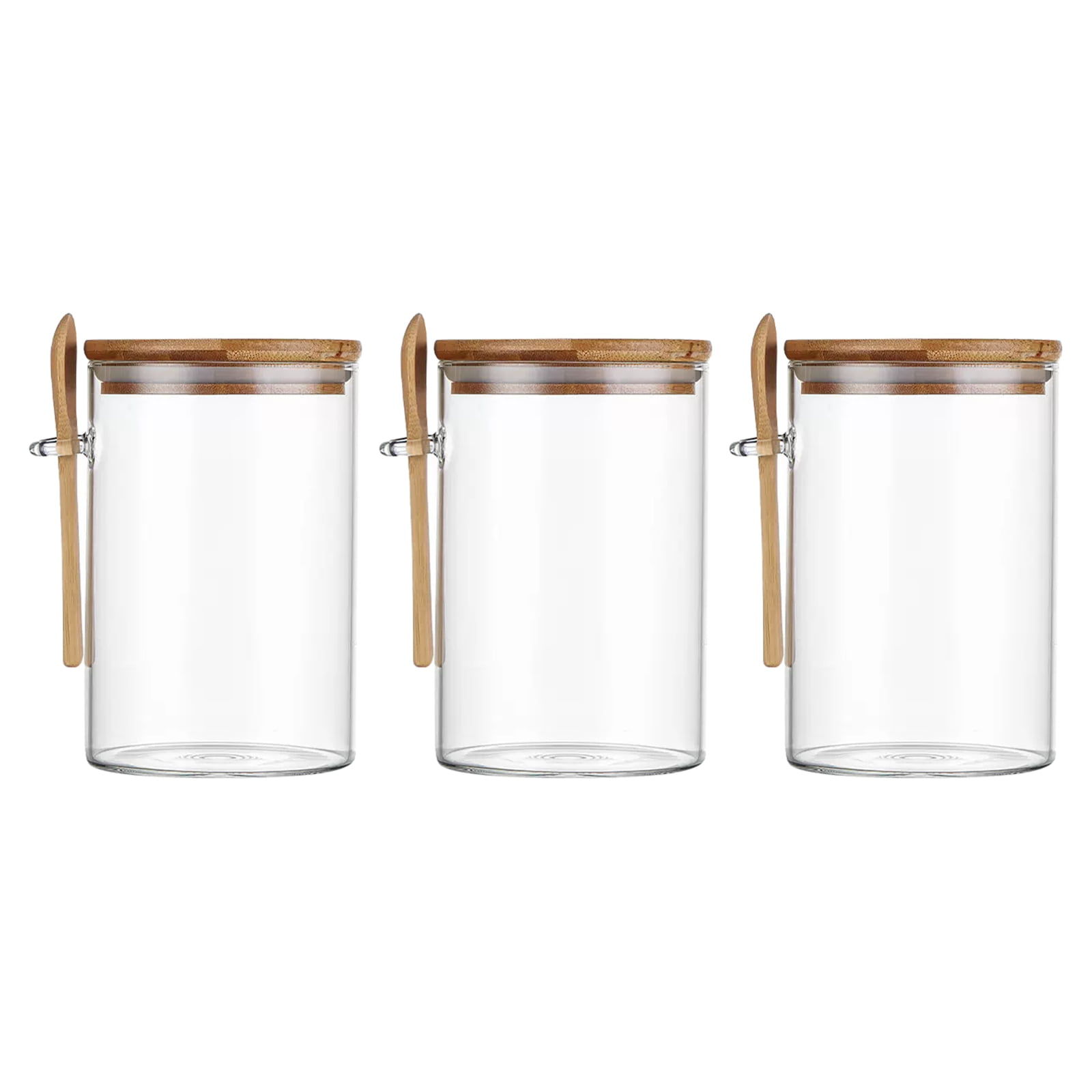 2x 450ml Clear Food Sealed Storage with Bamboo Lids & Spoons Glass