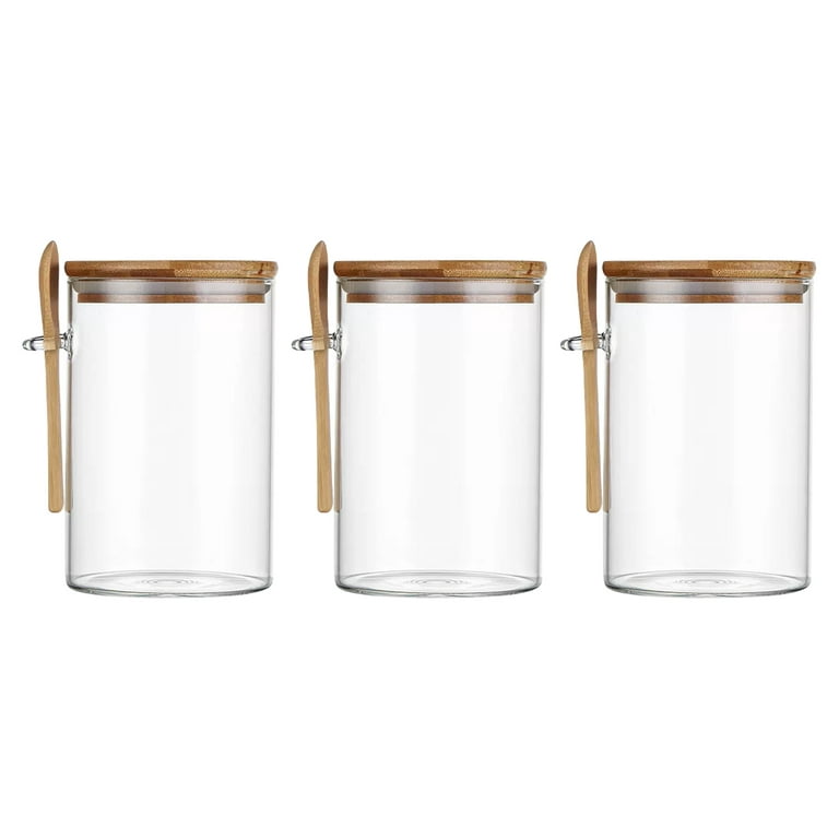 2pcs Large Glass Spice Jars with Bamboo Lids and Labels - Perfect