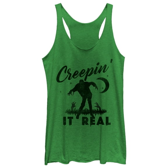 Women's CHIN UP Halloween Creepin' Real Zombie  Racerback Tank Top Envy Green X Large
