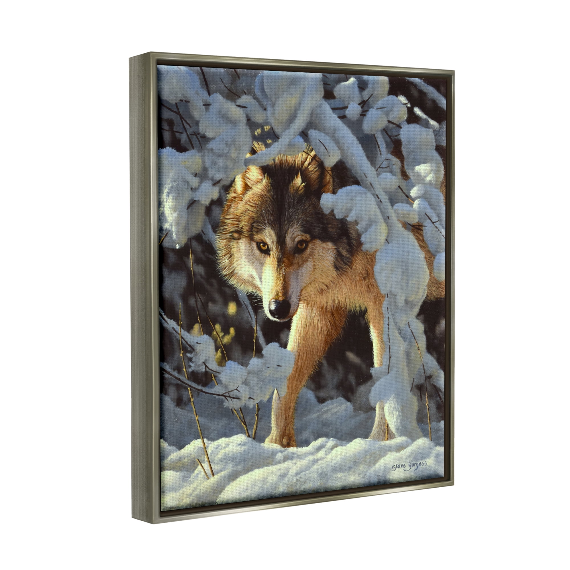 Stupell Industries Wolf Among Snowy Branches Animals & Insects Photography Gray Floater Framed Art Print Wall Art, 17 x 21