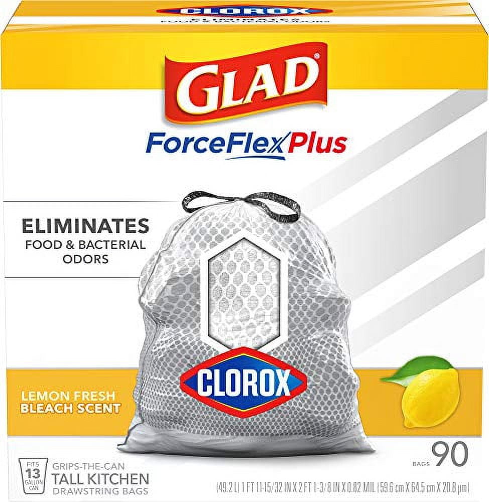 Glad with Clorox 4-Gallons Lemon Fresh Bleach Gray Plastic Wastebasket  Drawstring Trash Bag (34-Count) in the Trash Bags department at