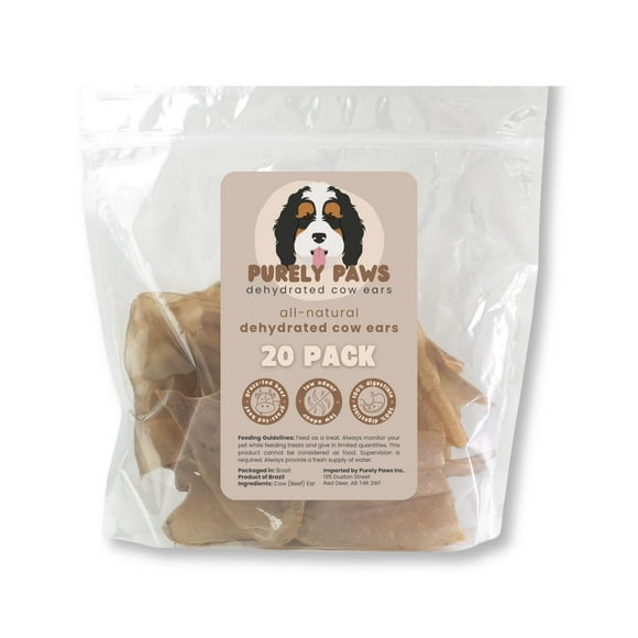 Purely Paws All-Natural Dehydrated Cow Ears - Safe, Digestible Dog Chews - Single Ingredient Cow Ear Dog Treat - (Regular, 20 Count)
