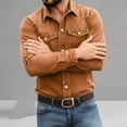 thumbnail image 7 of Ecqkame Men's Denim Shirts Solid Color Lapel Collar Button Down Long Sleeve Comfortable Shirt with Chest Pockets Brown L, 7 of 7