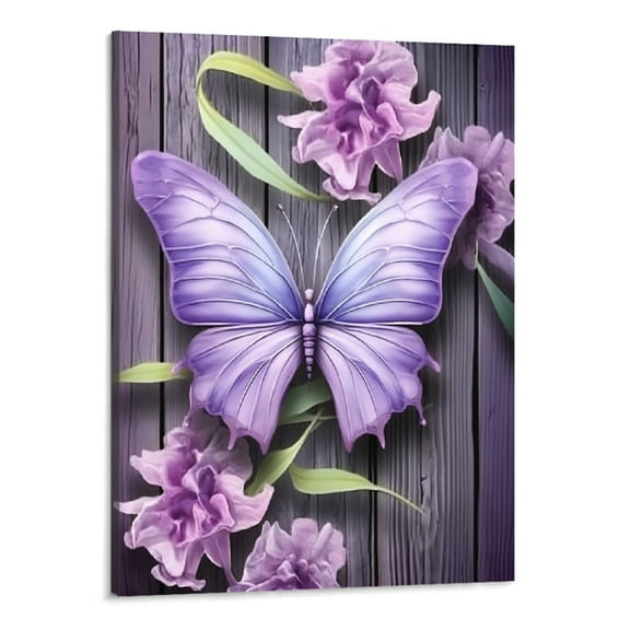 Creowell Farmhouse Butterfly Wall Art Purple Bathroom Wall Decor Butterfly Lily Flower Pictures Canvas Prints Framed Modern Just Breathe Painting Artwork for Bedroom Kitchen Dining room 16x20 Inch