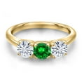 thumbnail image 3 of Gem Stone King 18K Yellow Gold Plated Silver Green Created Emerald and White Moissanite Engagement Ring for Women | 1.84 Cttw | Round 5MM | Gemstone May Birthstone | Size 6, 3 of 7