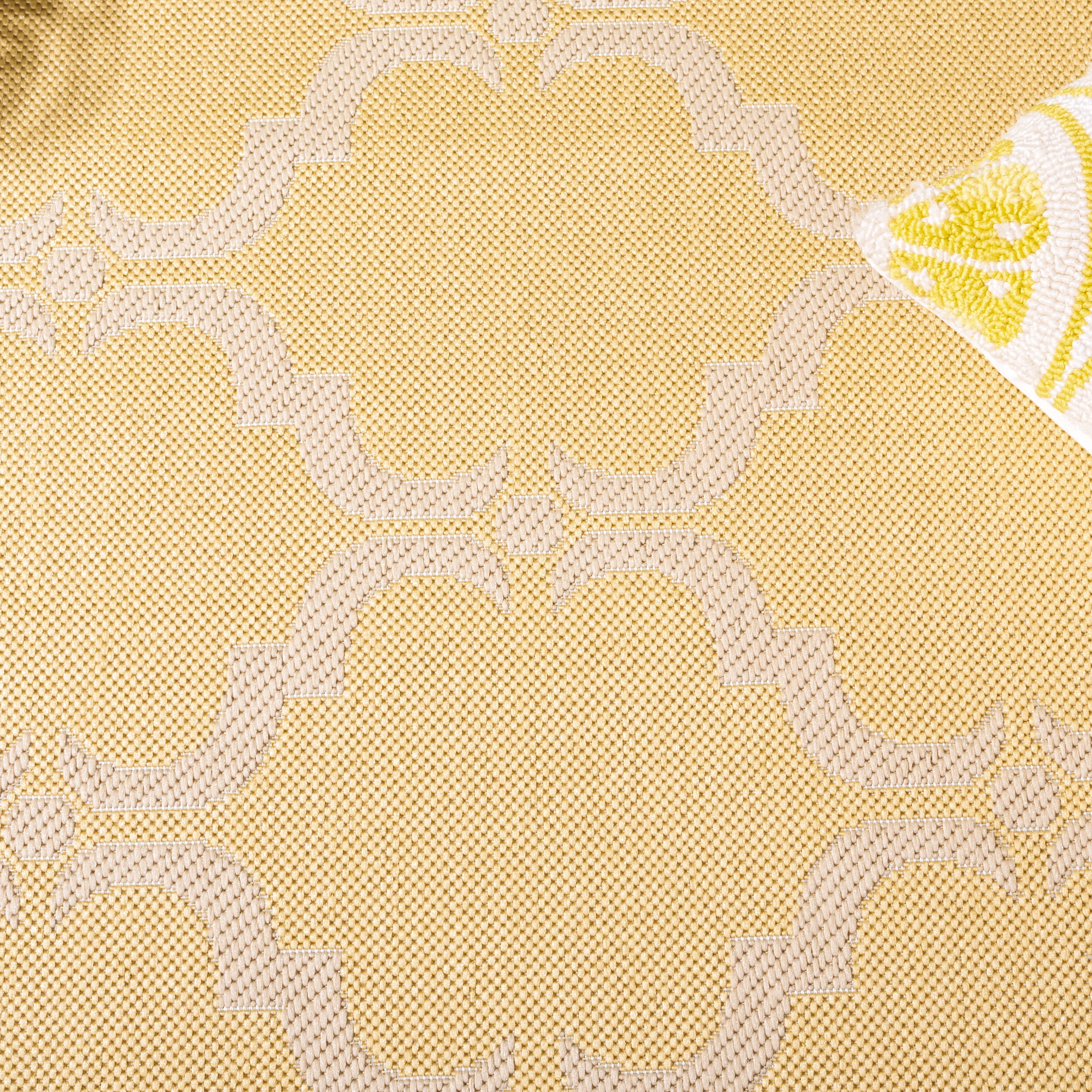 SAFAVIEH Courtyard Estelle Geometric Indoor/Outdoor Area Rug, Yellow/Beige, 4' x 4' Square
