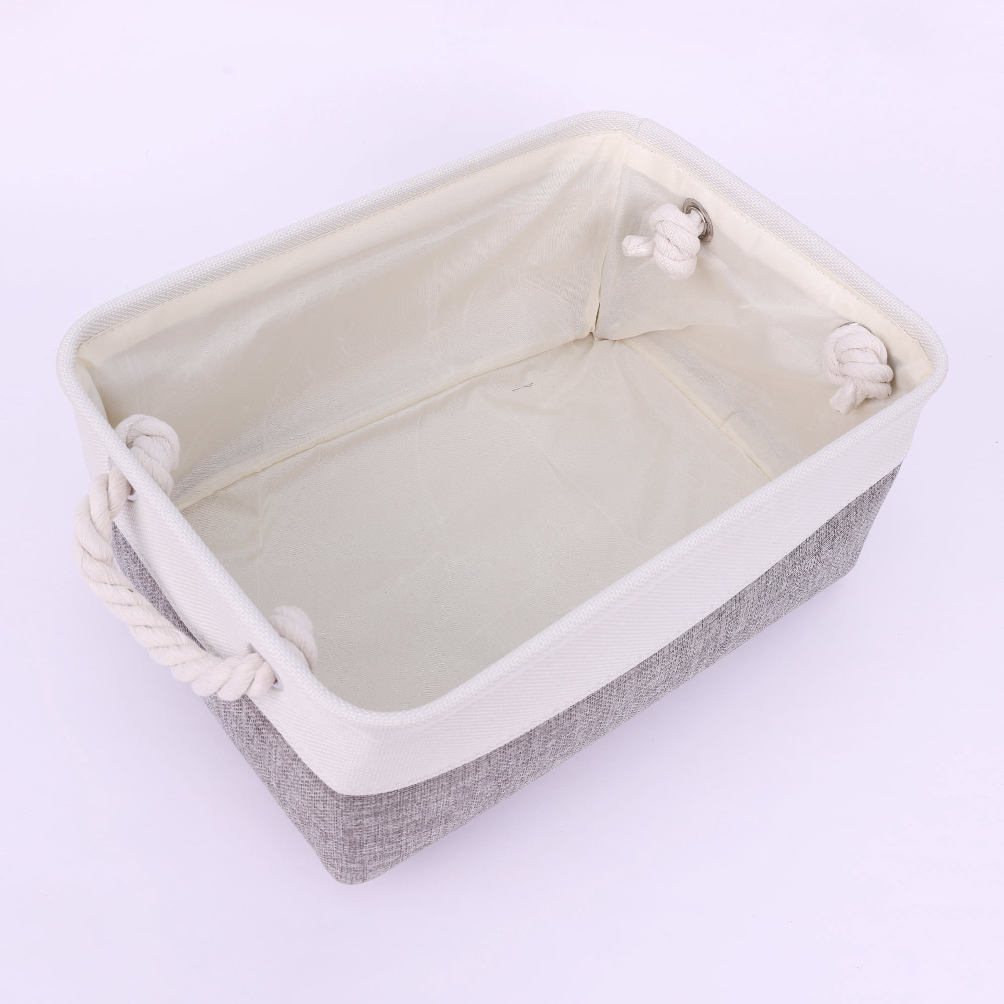 Unique Bargains Storage Bin with Handle Fabric Cube Grey/White 14*10*6.5in