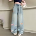 thumbnail image 6 of MuXiKeJi Bow Jeans for Girls Cute High Waisted Trousers Kids Casual Y2k Streetwear Wide Leg Baggy Denim Pants with Pockets 6-14Y, 6 of 8