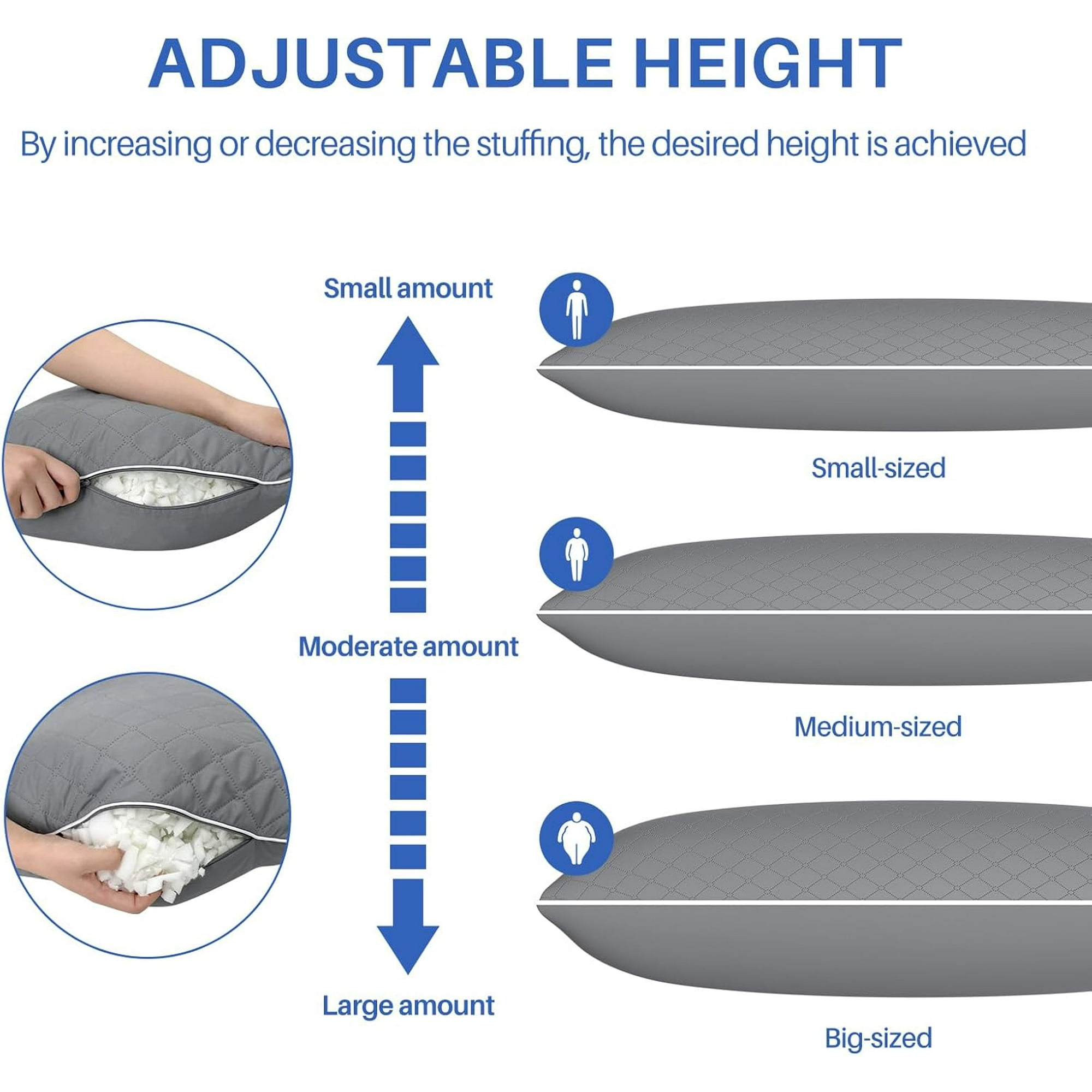 Galenzoov 20x54 Long Body Pillow for Adults - Firm Body Pillow Insert with Shredded White Memory Foam, Soft Support for Side Sleeping, Pregnant Women, Washable Grey