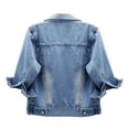 thumbnail image 4 of LISTHA Women's Denim Jackets 3/4 Sleeve Casual Cropped Lapel Jean Jackets Trendy 2025 Button Down Coats Light Blue M, 4 of 4