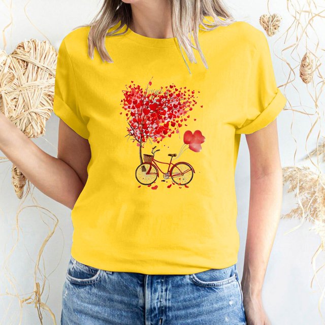 T-shirt à Manches Courtes Imprimé Amour de la Saint-Valentin pour Femmes, Col Rond