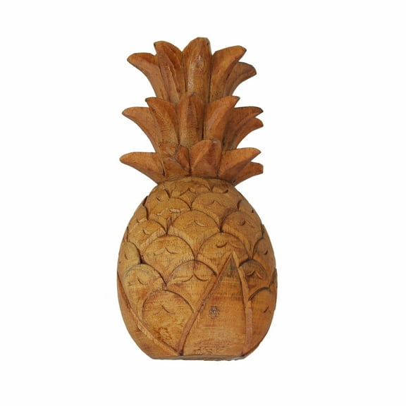 Zeckos Hand Carved Wood Pineapple Hanging Wall Art Sculpture 9.75 inches High