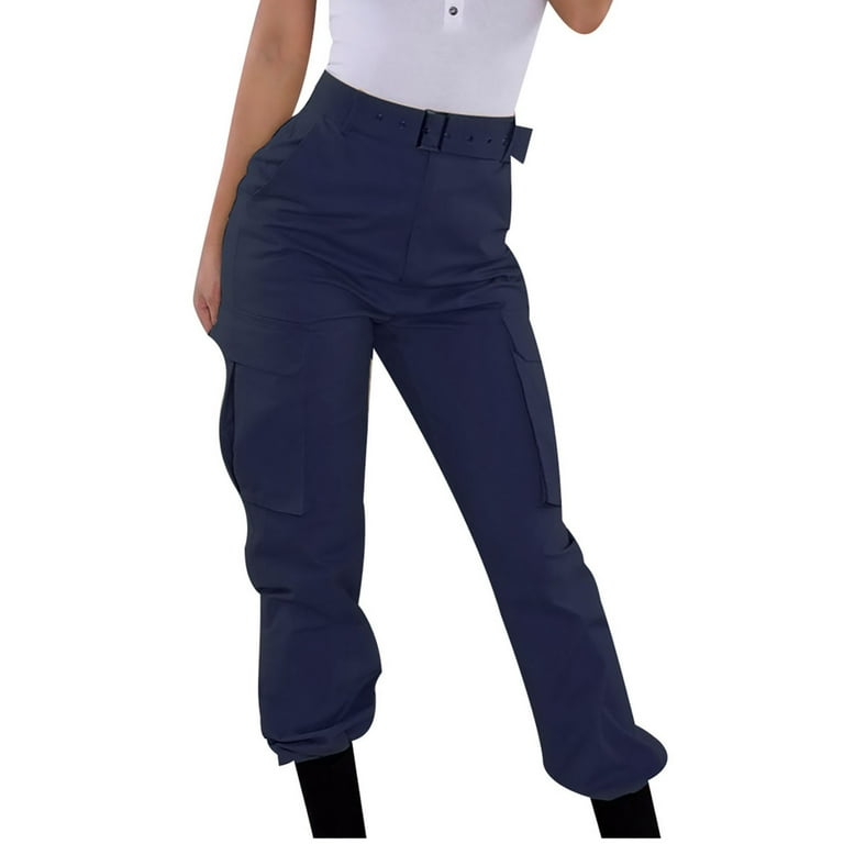 Hfyihgf Outdoor Elastic High Waisted Cargo Pants for Women Casual Baggy  Combat Twill Jogger Pants with Multi-Pockets(Without Belt)(Blue,XL)