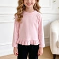 thumbnail image 2 of UAYOTSE Girls Long Sleeve Crew Neck Top with Hem Ruffle Trim, Kids Soft Solid Color Casual Fall Everyday Blouse Size 6-7 Years, 2 of 9