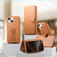 thumbnail image 2 of ELEHOLD Leather Case For iPhone 15 Plus 2-in-1 Shockproof Cover, With Magnetic Detachable Flip Card Holder Wallet, Kickstand & Wristband, MagSafe Compatible, Brown, 2 of 15