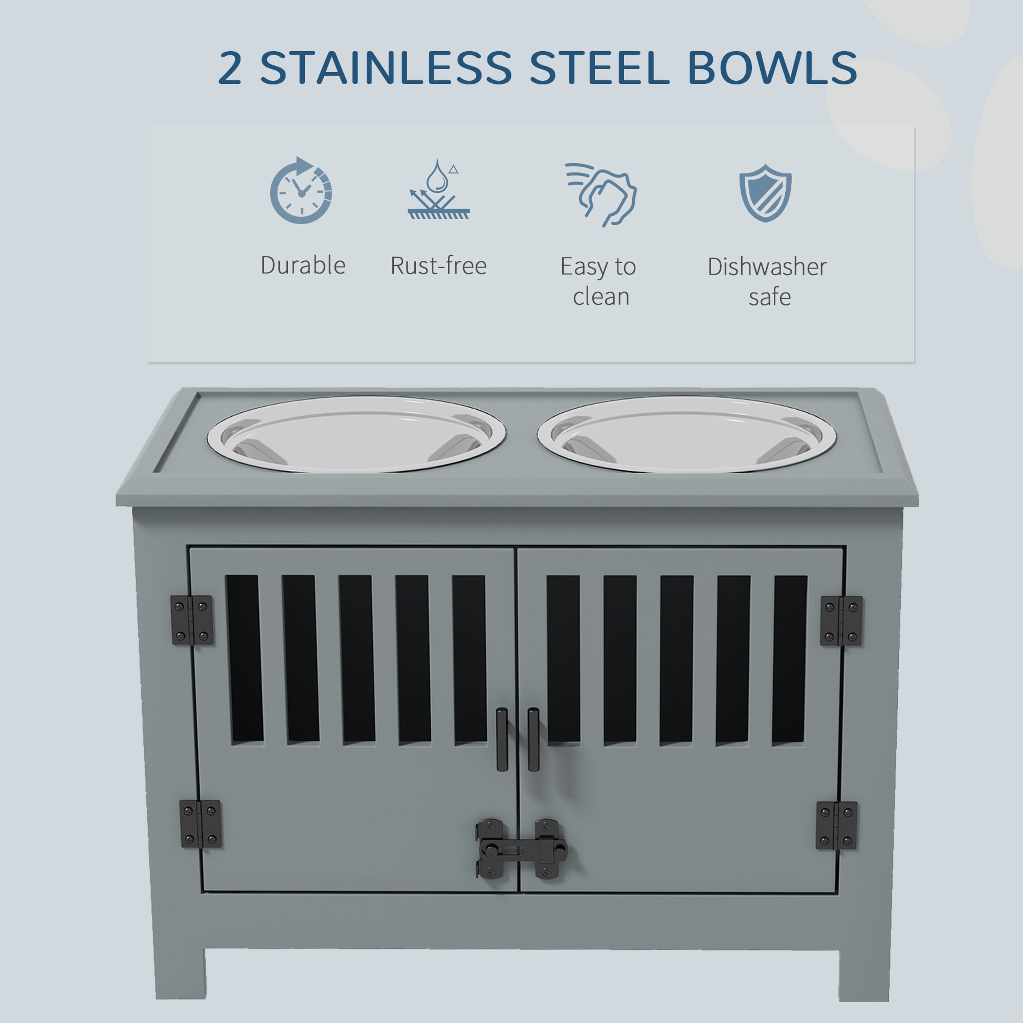 Large Elevated Dog Bowls with Storage Cabinet Containing Large 37L Capacity, Raised Dog Bowl Stand Pet Food Bowl Dog Feeding Station, Gray