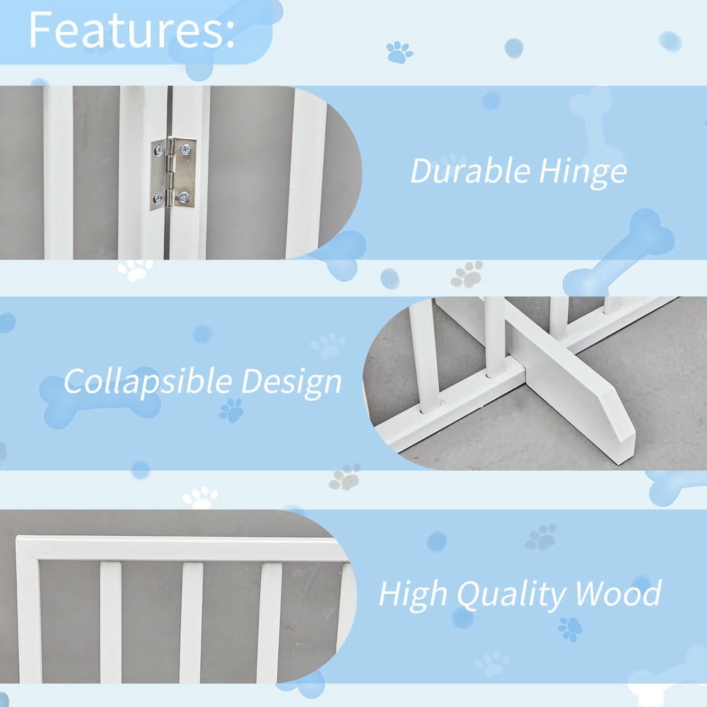 GVN Freestanding Pet Gate, Dog Gate,The Wooden Dog Fence White