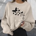 thumbnail image 4 of Tunic Tops for Leggings Plus Size Winter Fall Comfy Crew Neck Long Sleeve Batwing Off the Shoulder Butterfly Print Polyester Sweatshirts Hoodies(Beige,XL), 4 of 4