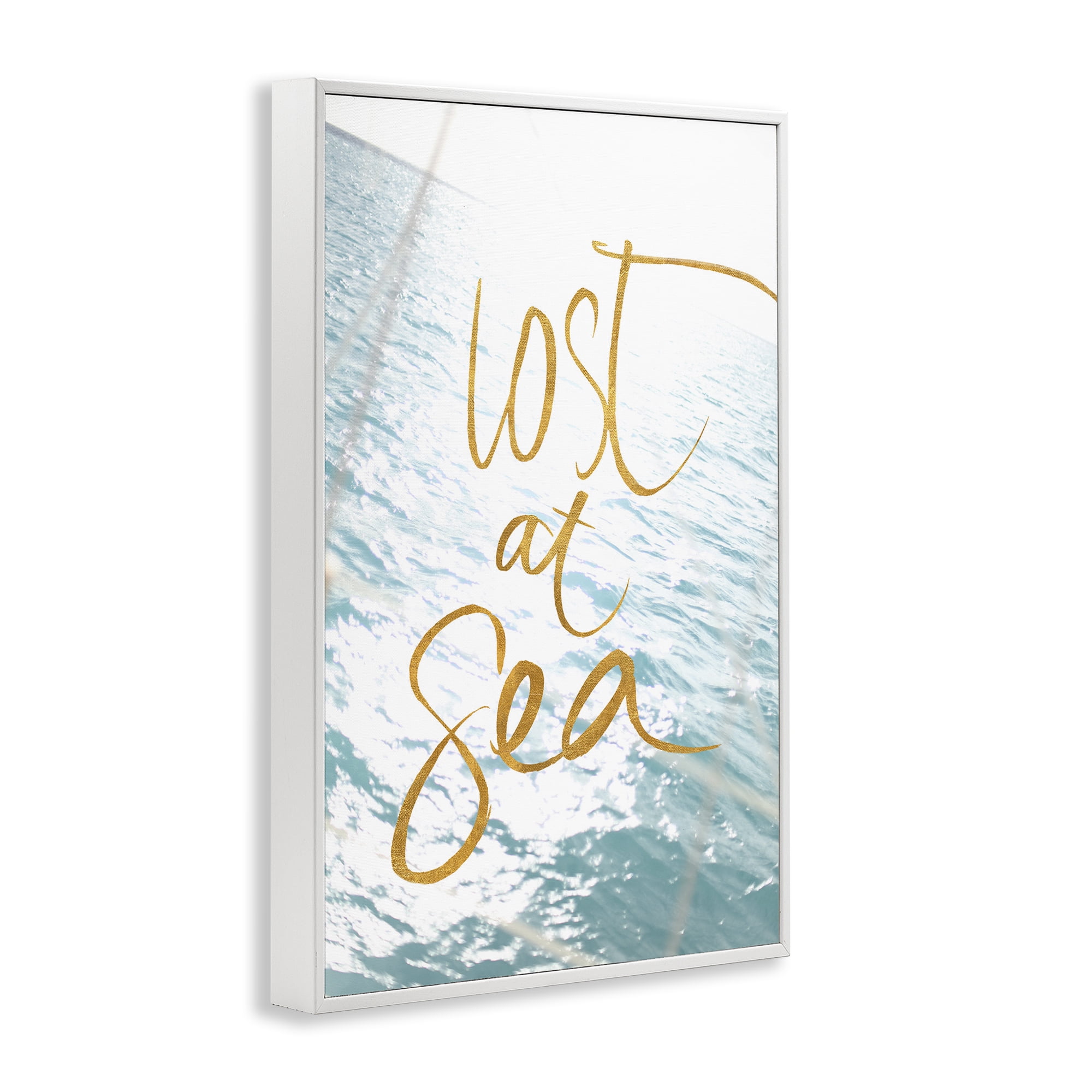 Stupell Industries Lost At Sea Phrase Coastal Painting White Framed Art Print Wall Art, 20 x 30