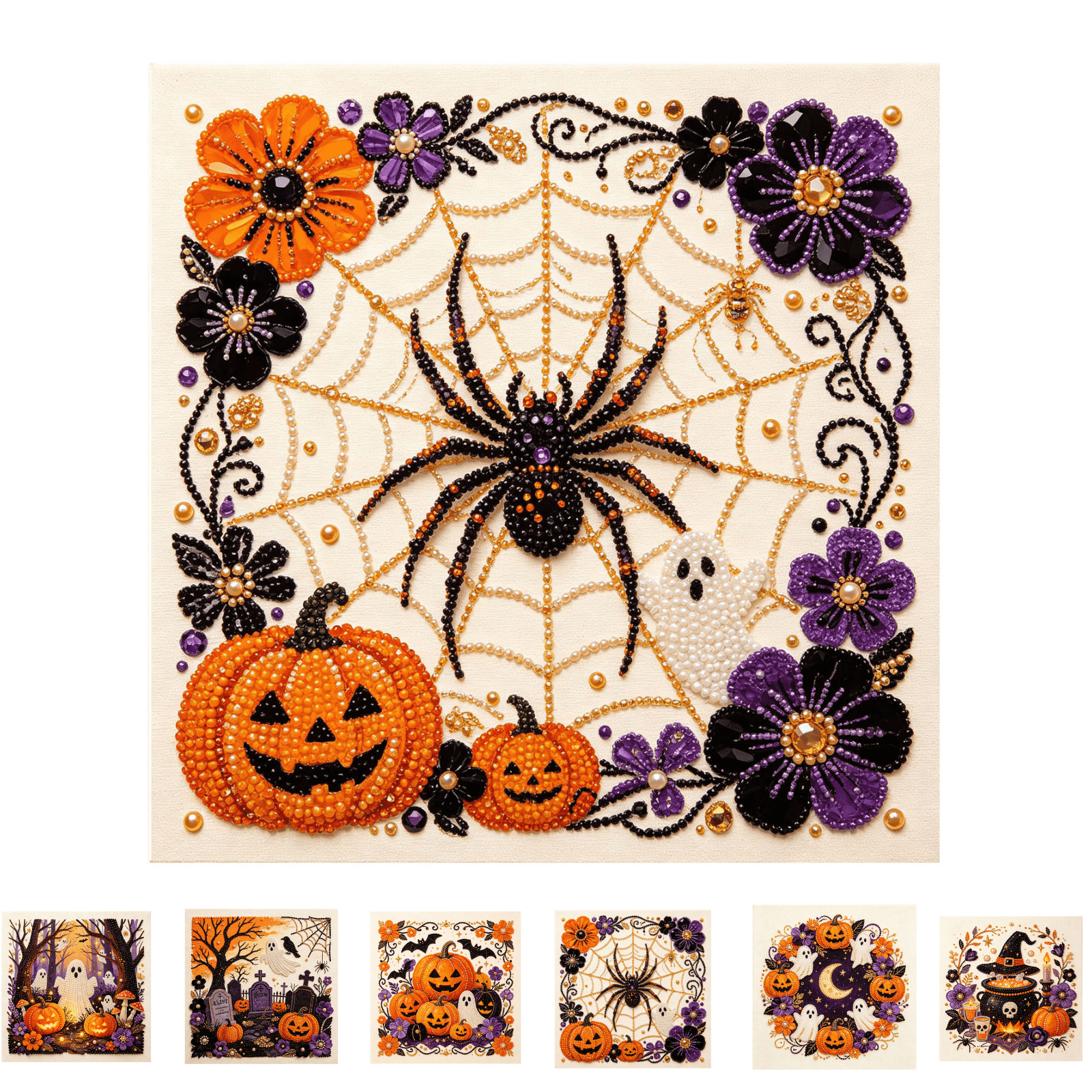 Halloween Ghost Pearl Art DIY Diamond Painting Kit Spooky Season Plastic Bead Mosaic Craft Kit Halloween Decor & Summerween Decor Halloween Family DIY Activity Wall Art Kit-E