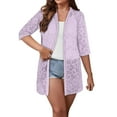 thumbnail image 3 of Karight Lace Shrug for Women,3/4 Sleeve Open Front Bolero Sheer Floral Crochet Cardigan Lightweight Knitted Shrug Top, 3 of 6