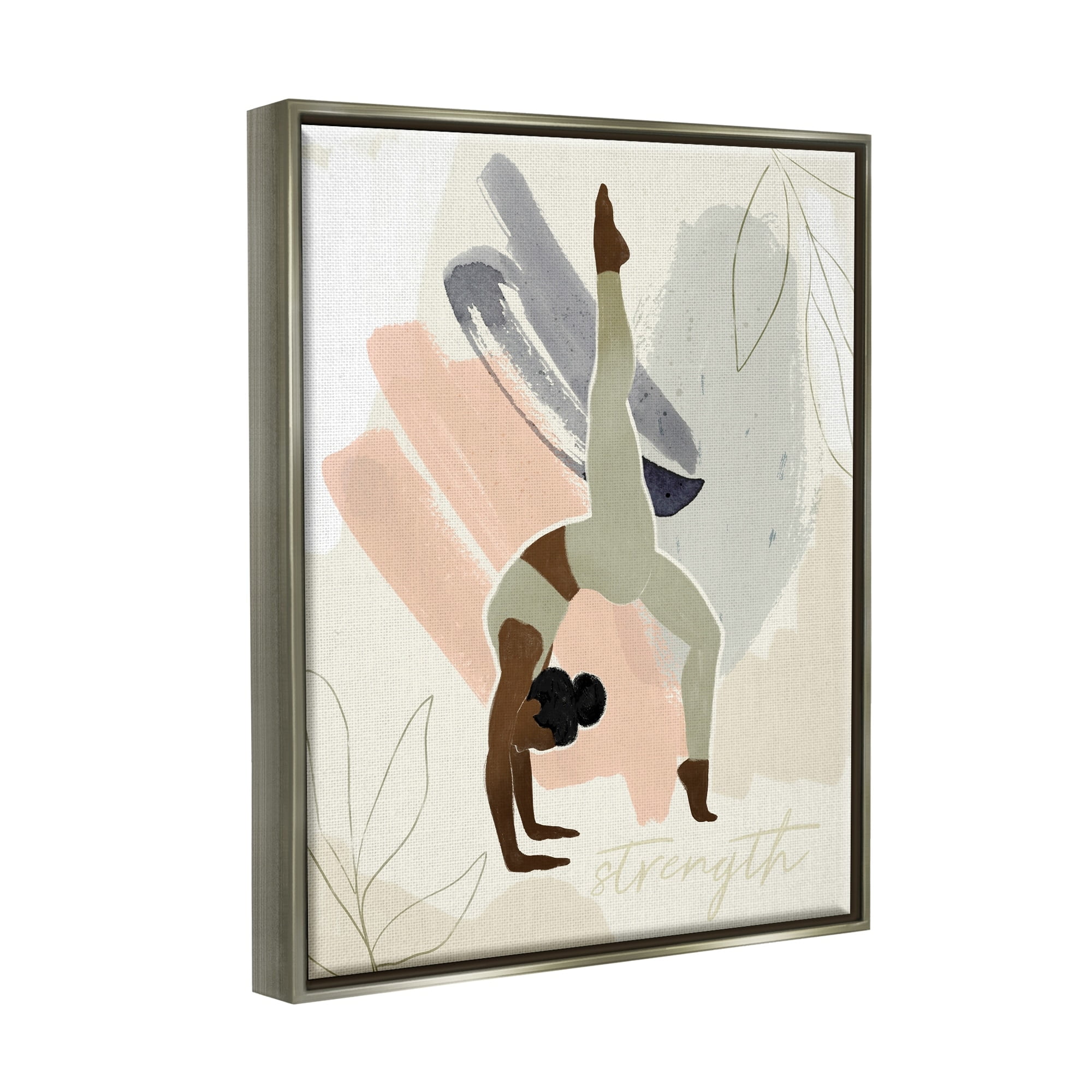 Stupell Industries Strength Abstract Leaf Simple Yoga Fitness Person Luster Gray Framed Floating Canvas Wall Art, 16x20, by Victoria Barnes