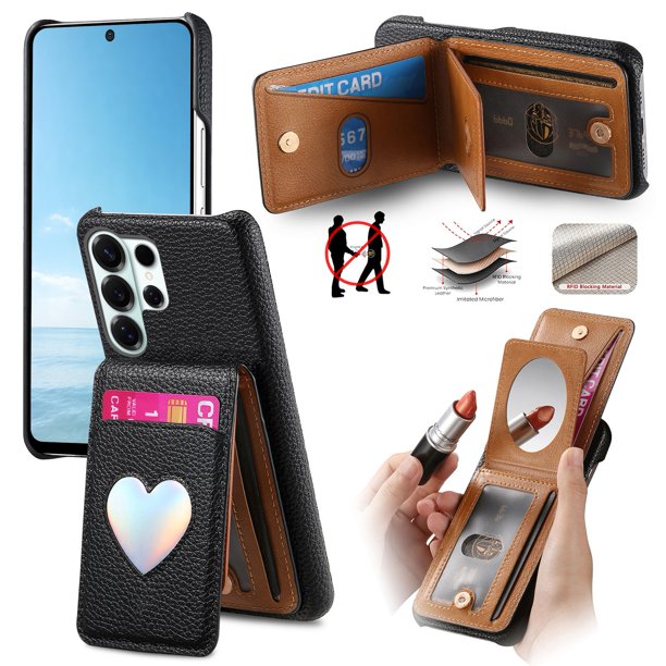 Funda FOXDOCK para Samsung Galaxy S26 Ultra con función billetera, soporte ajustable y diseño con espejo-negro
