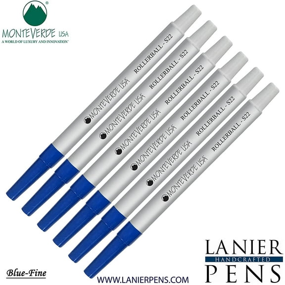 Lanier Combo Pack - 6 Pack - Monteverde Rollerball S22 Paste Ink Refill Compatible with most Sheaffer Style Rollerball Pens - Blue (Fine Tip 0.6mm)